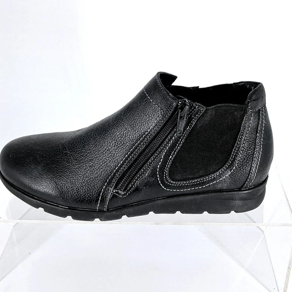 David Tate Size 7.5 Black Leather Ankle Bootie Side‎ Zip Boots Pia